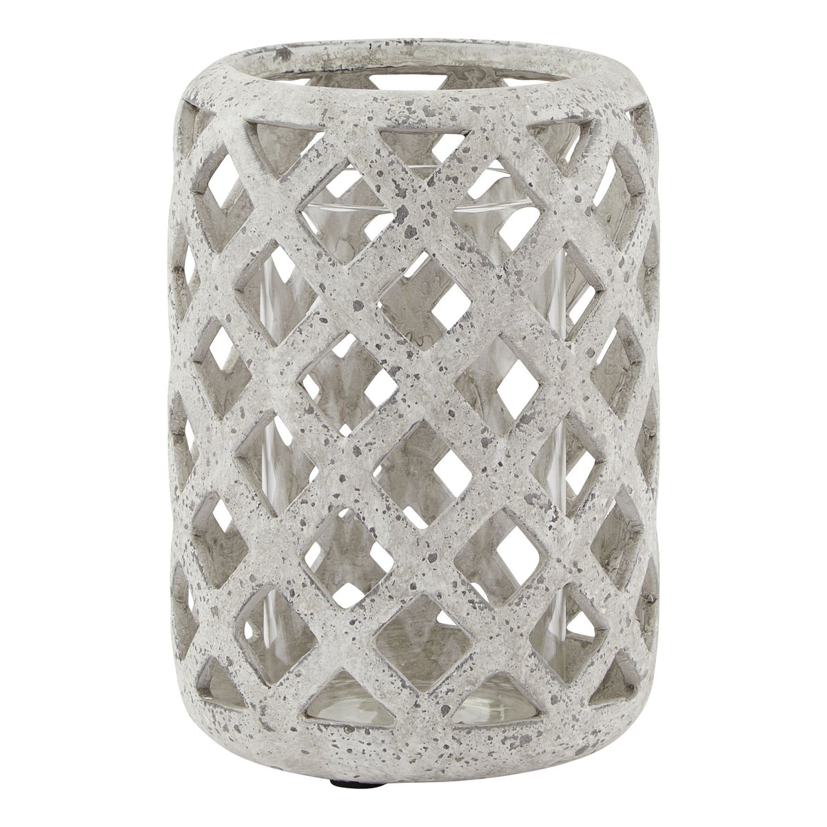 Grey Stone Effect Hurricane Lantern in grey, made from ceramic