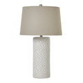 White Beaded Ceramic Lamp With Linen Shade Table Lamp on a side table in a styled interior, luxury home decor