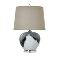 Grey Glass Table Lamp With Linen Shade Table Lamp on a side table in a styled interior, luxury home decor