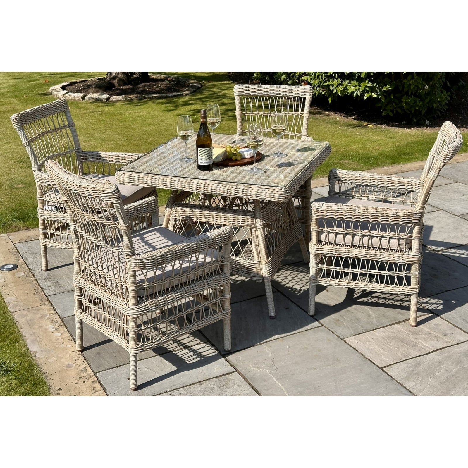 Provence Collection Outdoor 4 Seater Dining Set GLASS Furniture in beige styled interior setting, luxury home decor