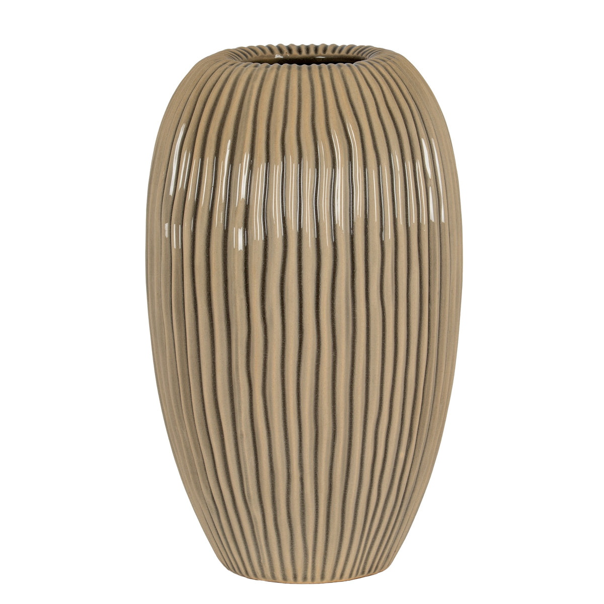 Pallida Collection Large Striped Vase in brown, made from ceramic