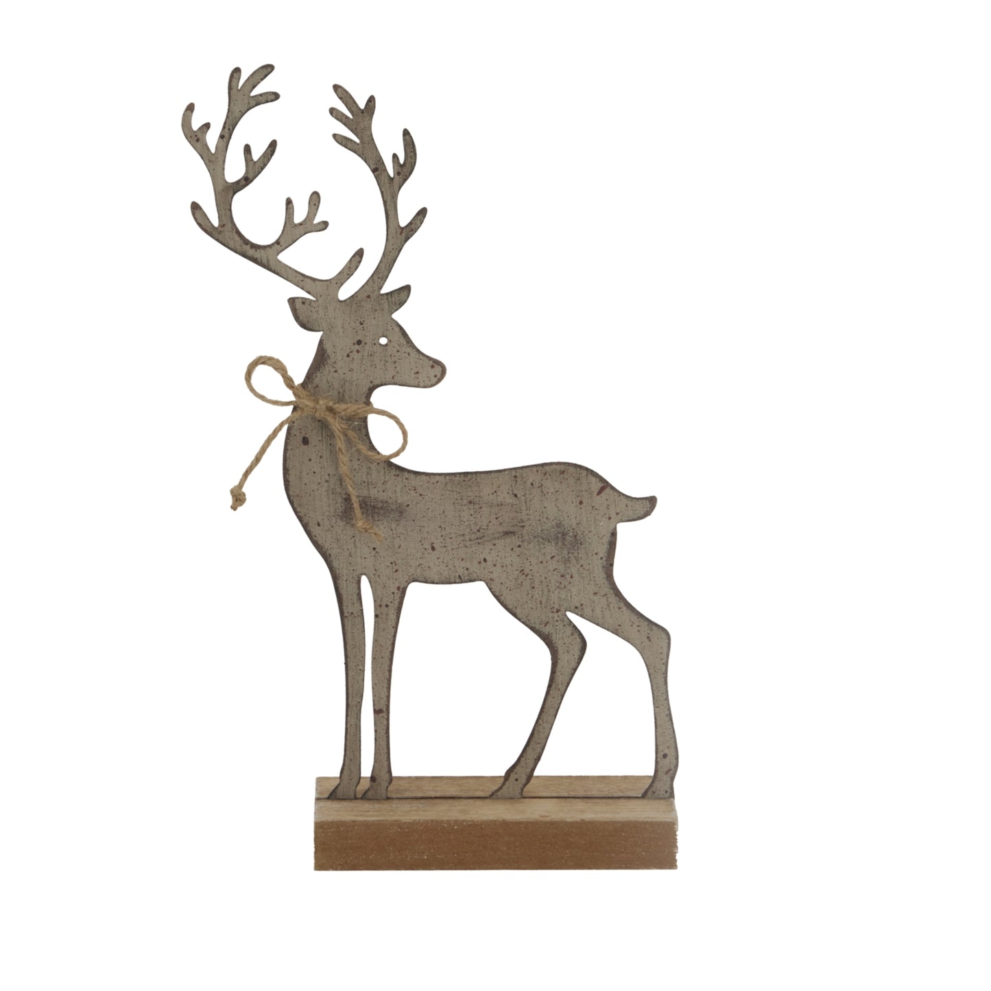 Rustic Metal Reindeer On Wood Stand