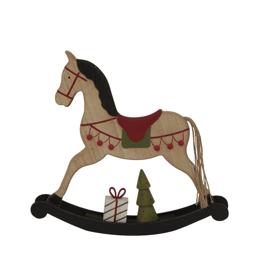 Large Rustic Decorated Rocking Horse in rustic painted finish