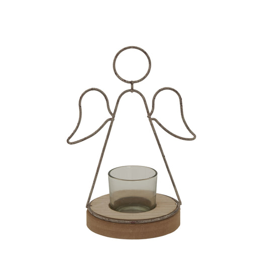 Rustic Outline Angel Tealight On Stand With Glass Votive