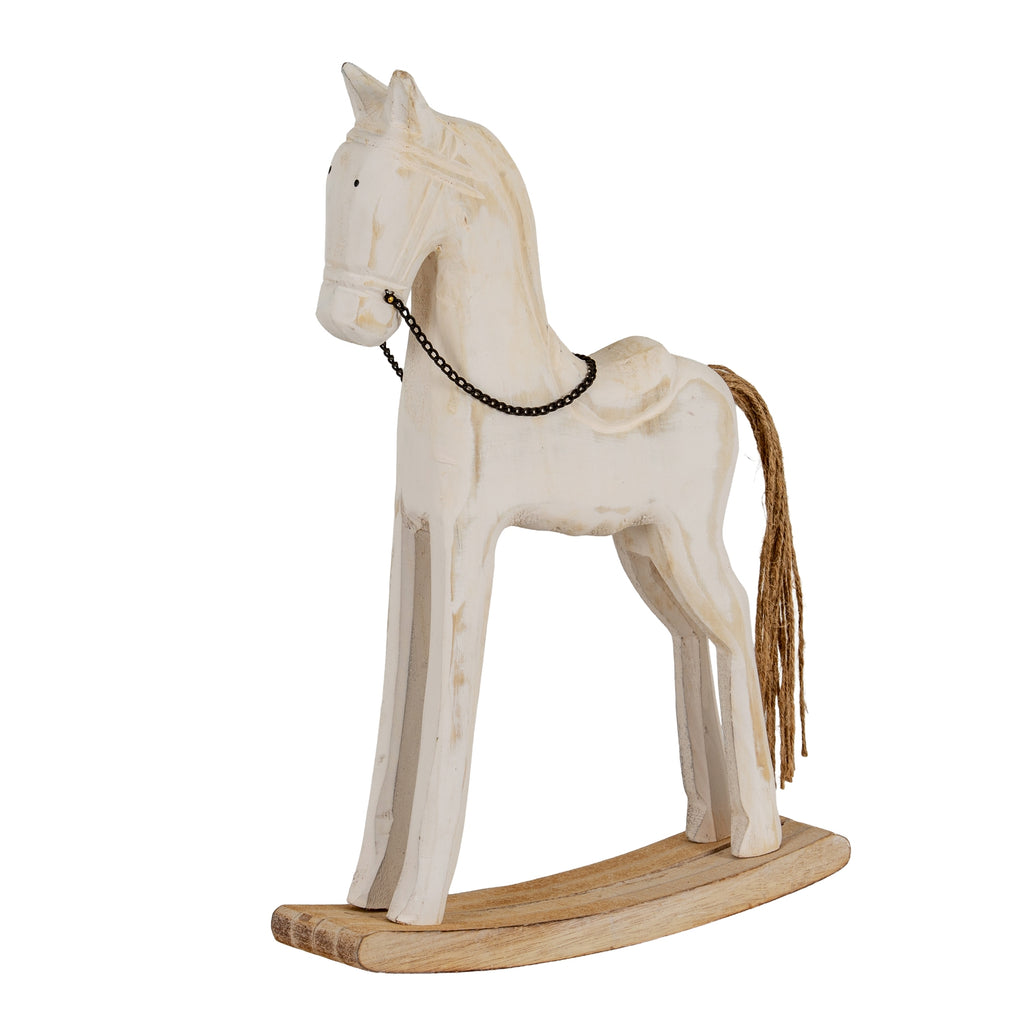 Large Whitewashed Rustic Rocking Horse in whitewashed finish