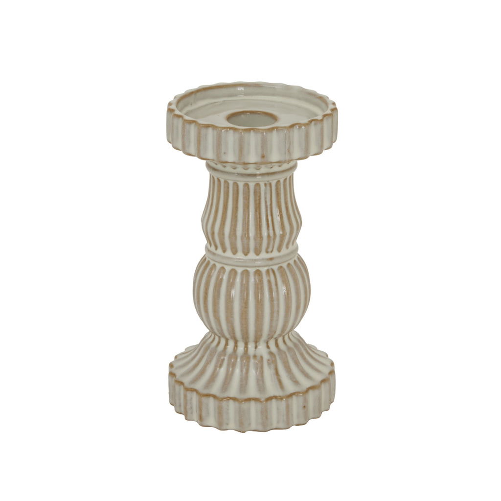 Alora Ceramic Pillar Candle Holder in white