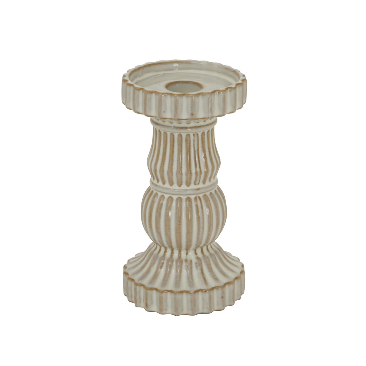 Alora Ceramic Pillar Candle Holder in white