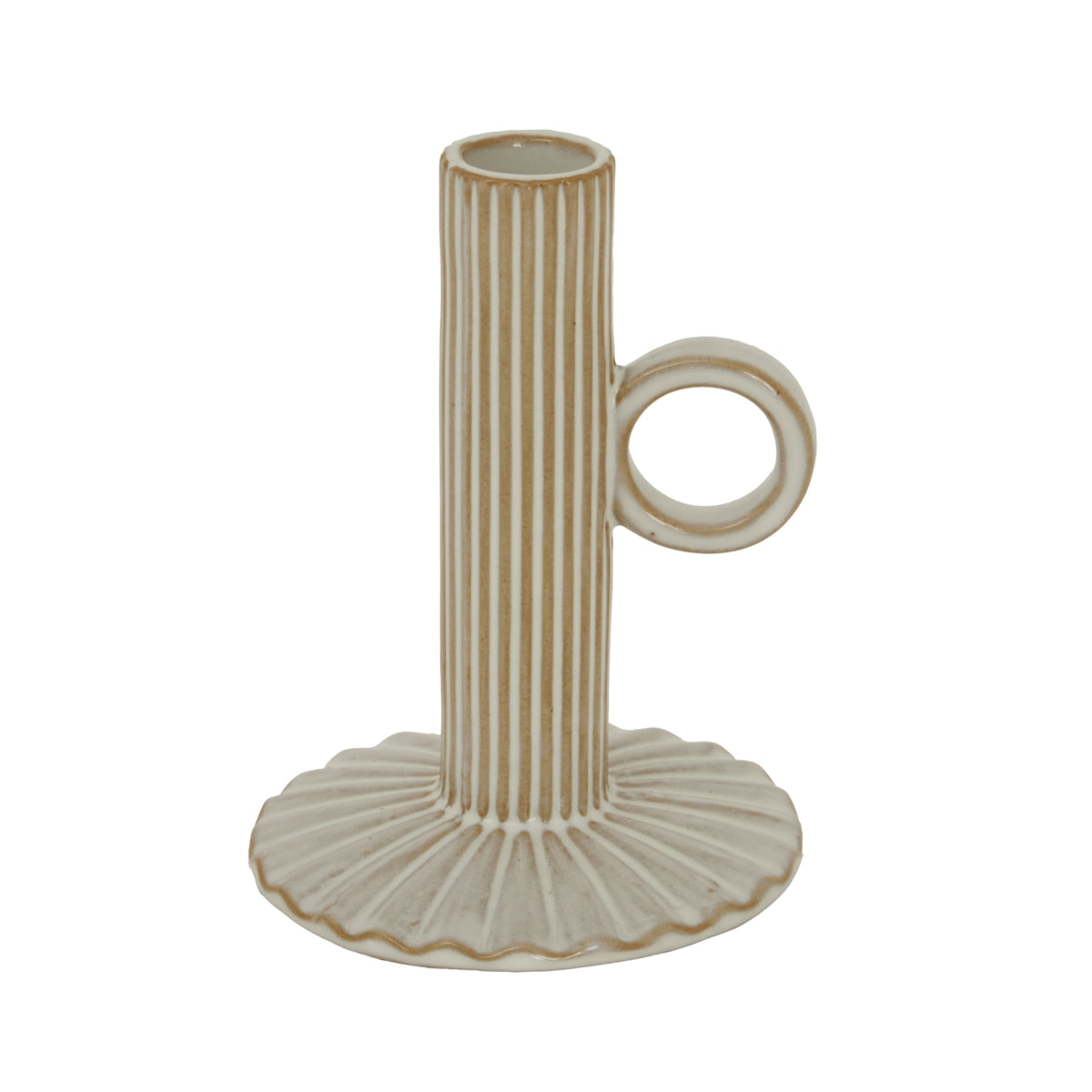 Alora Ceramic Taper Candle Holder With Handle in white