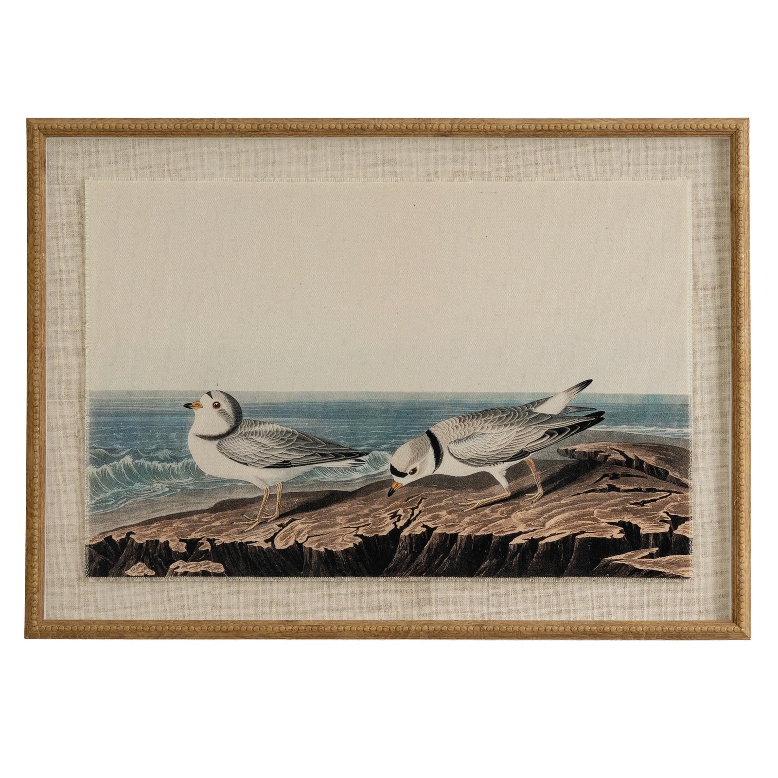 Flora & Fauna Collection Plovers On Linen In Beaded Frame GLASS Art & Printed Products in brown styled interior setting, luxury home decor