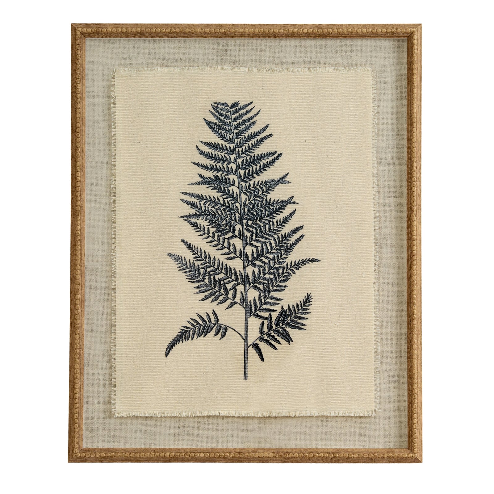 Flora & Fauna Collection Beech Fern On Linen In Beaded Frame GLASS Art & Printed Products in white styled interior setting, luxury home decor