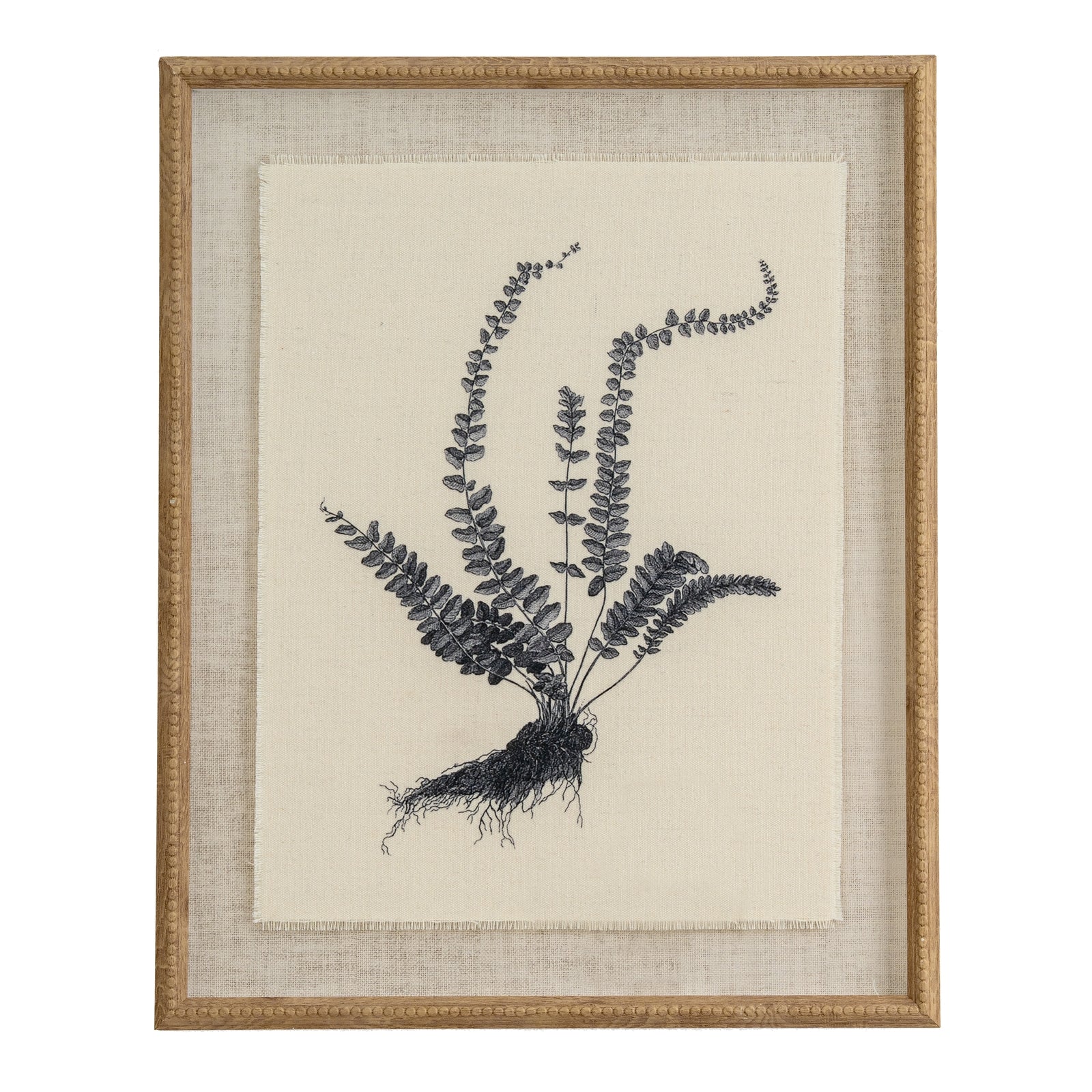 Flora & Fauna Collection Spleenwort On Linen In Beaded Frame GLASS Art & Printed Products in white styled interior setting, luxury home decor