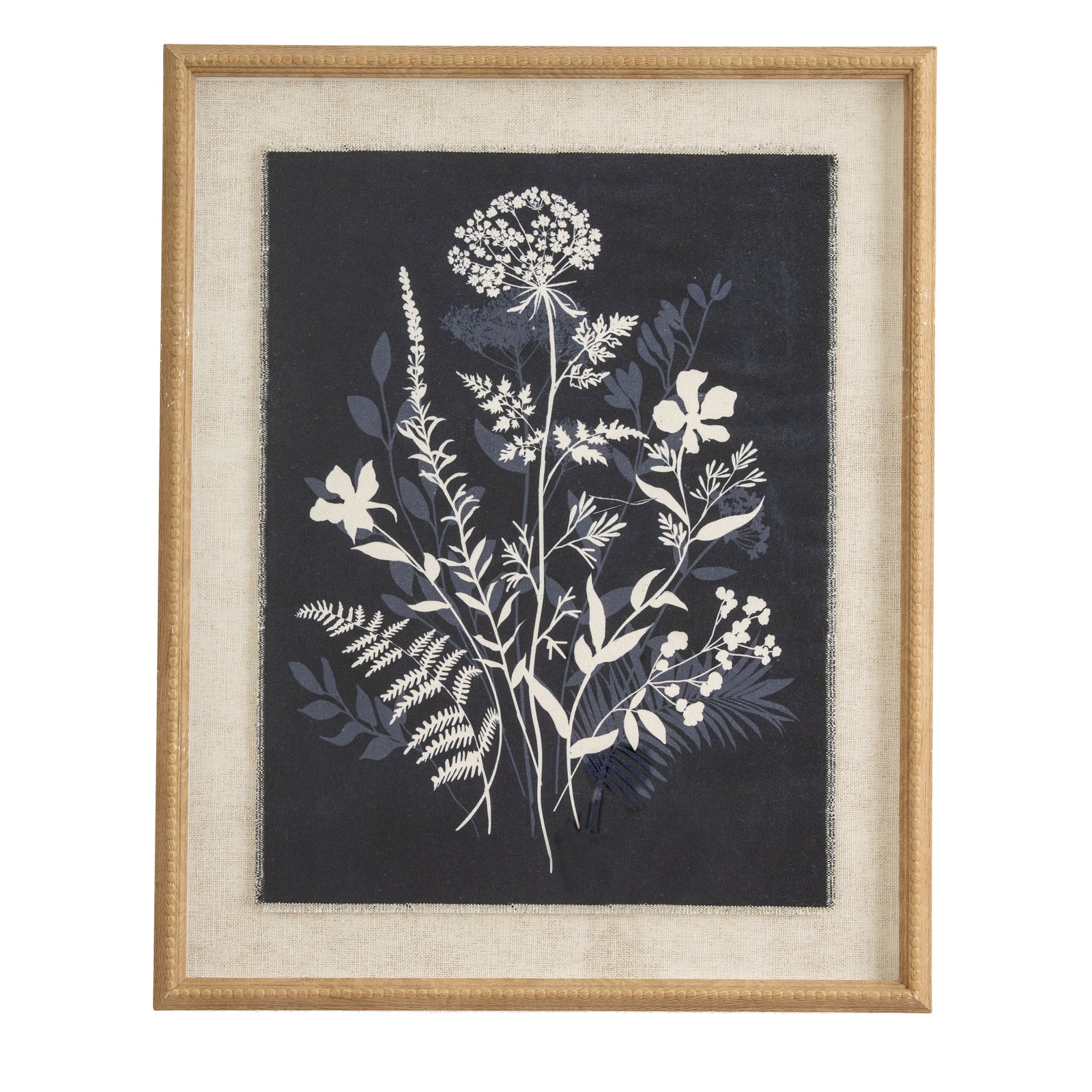 Flora & Fauna Collection Meadow On Linen In Beaded Frame GLASS Art & Printed Products in white styled interior setting, luxury home decor