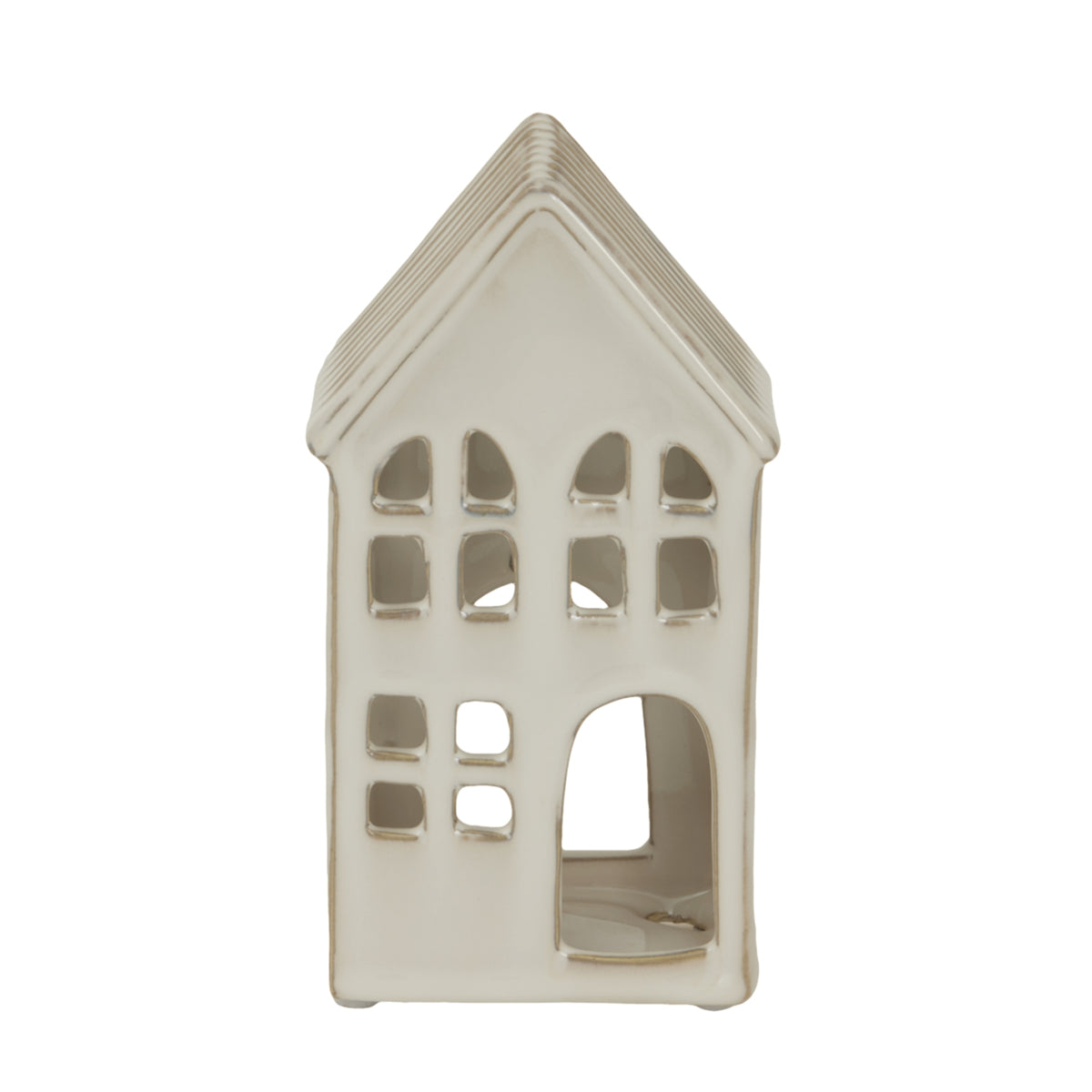 Large White Ceramic House Tea Light Holder in white