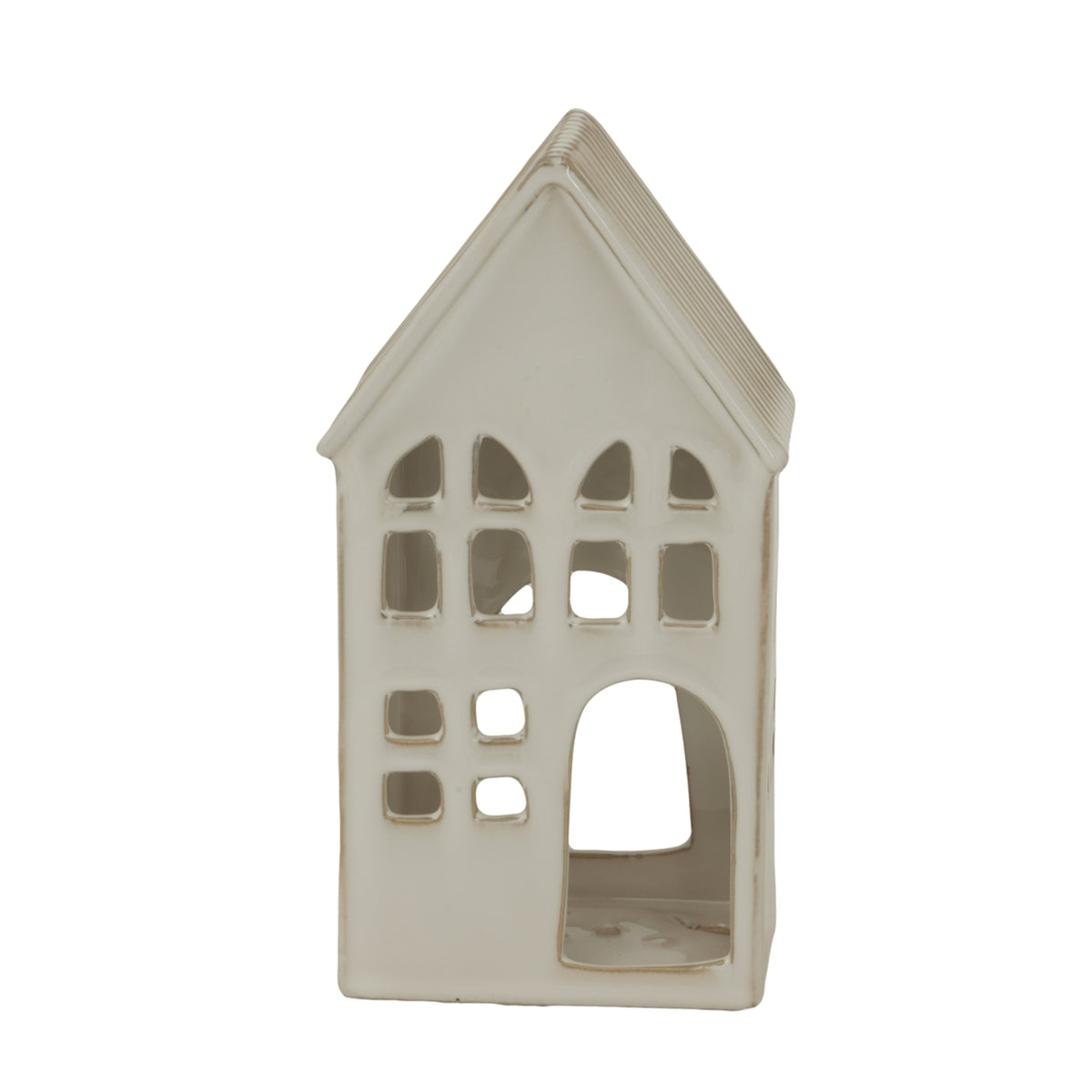 White Ceramic House Tea Light Holder in white