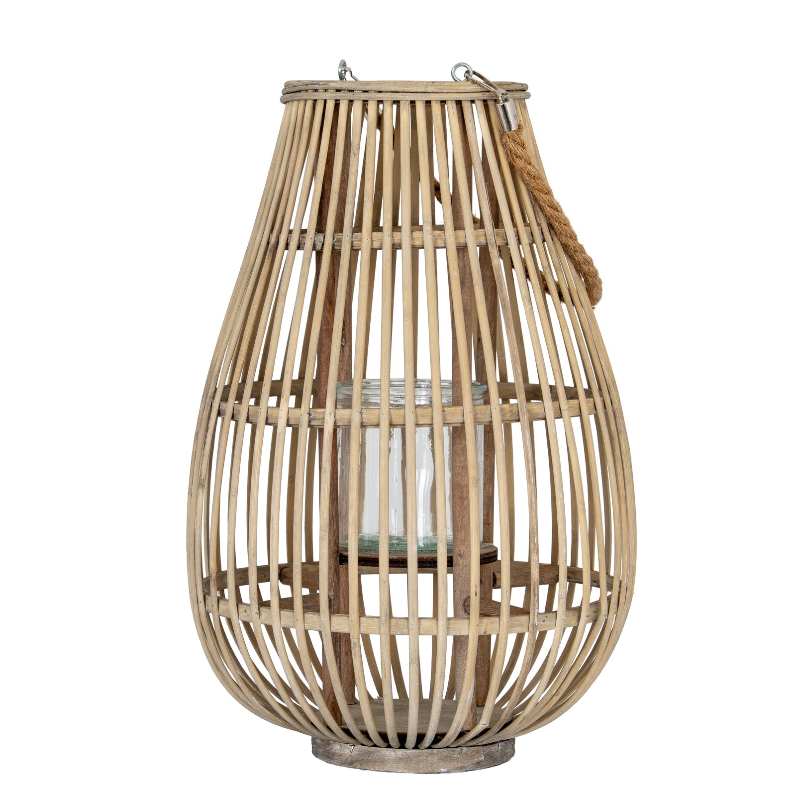 Medium Ellipse Lantern With Glass Holder WICKER in brown styled interior setting, luxury home decor