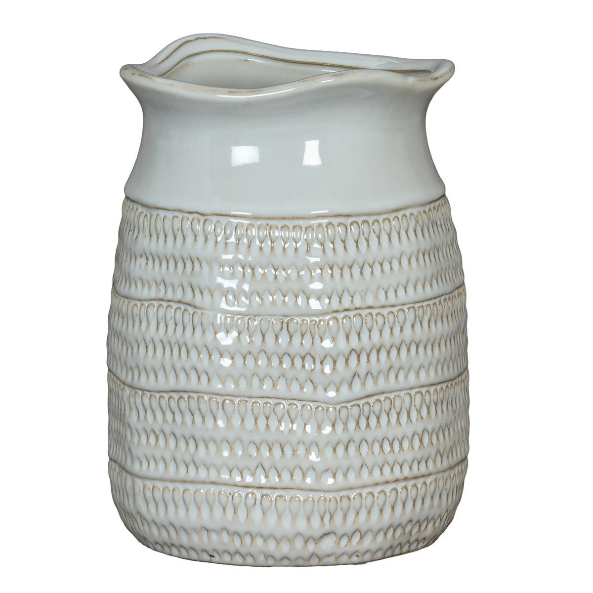 Tava Cylinder Hewn Vase in white, made from ceramic