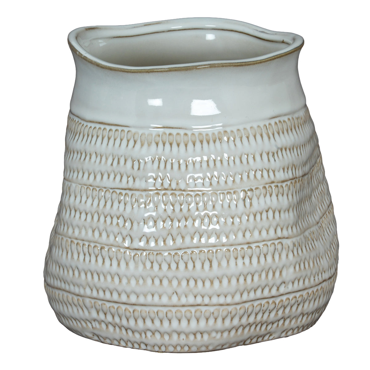 Tava Wide Hewn Vase in white, made from ceramic