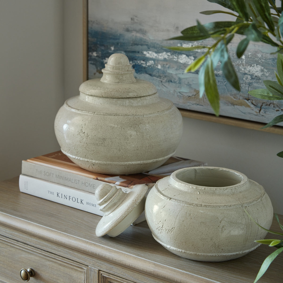 Tarn Collection Medium Pot With Lid in white, made from ceramic