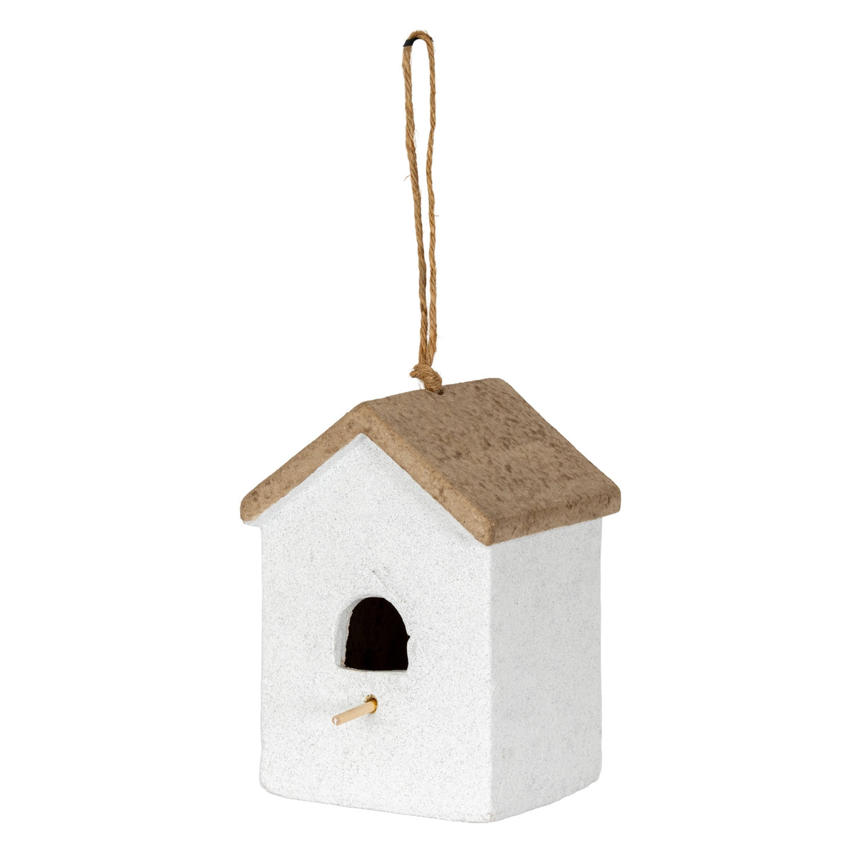 Hanging Bird House in brown, made from ceramic
