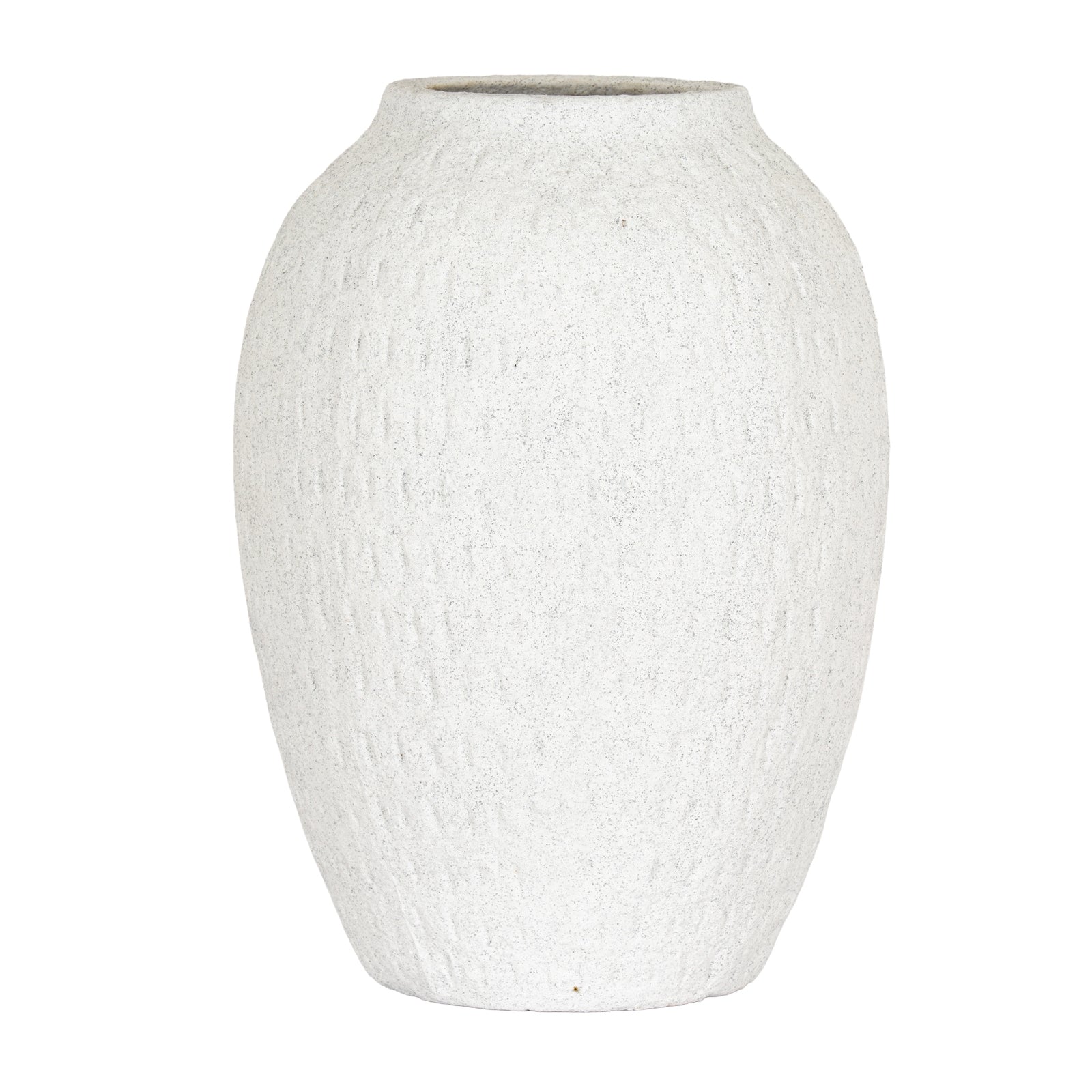 Ashen Medium Tall Vase CERAMIC in white displayed on a console table, luxury home decor