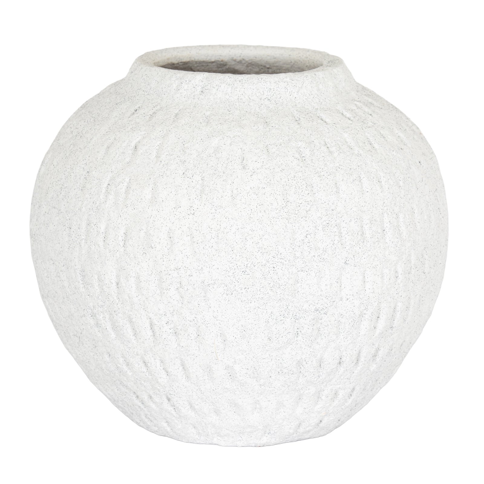 Ashen Medium Round Vase CERAMIC Curved in white displayed on a console table, luxury home decor
