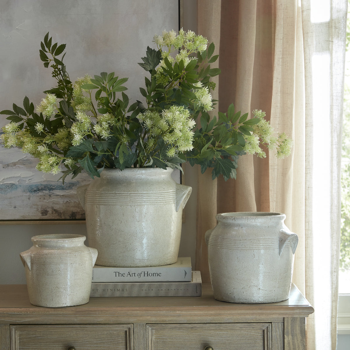 Tarn Collection Medium Pot With Handles in white, made from ceramic