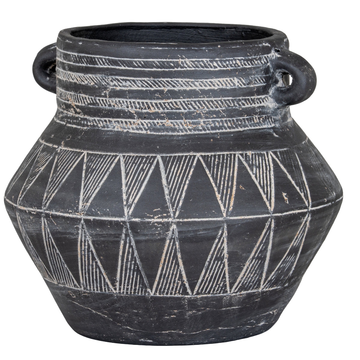 Etched Collection Tall Pot With Handle in black, made from ceramic