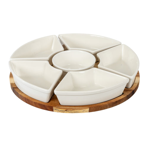 Acacia Lazy Susan including Ceramic Serving Bowls Gifts & Accessories in brown styled interior setting, luxury home decor