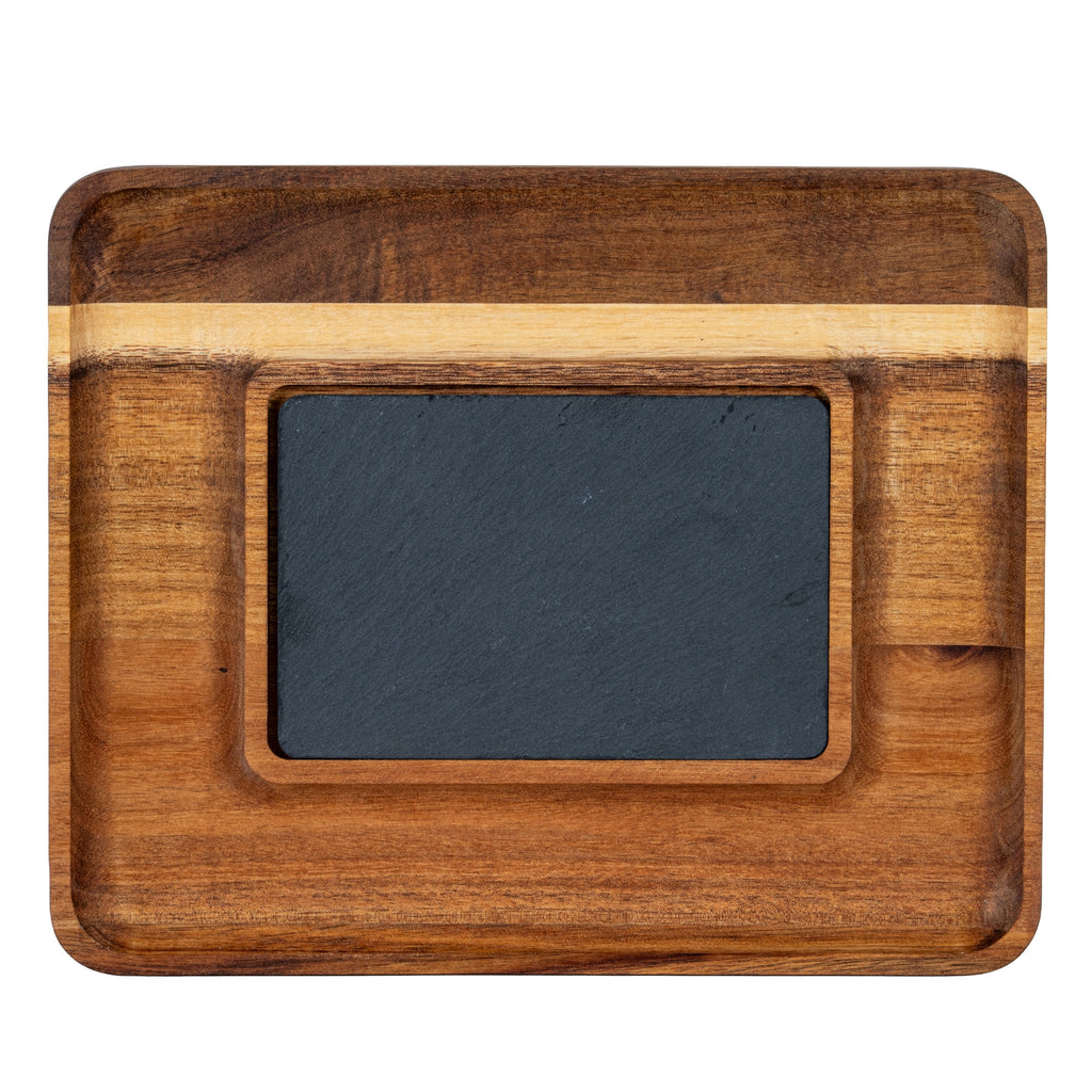 Acacia Serving Tray with Slate in brown, made from acacia wood and slate