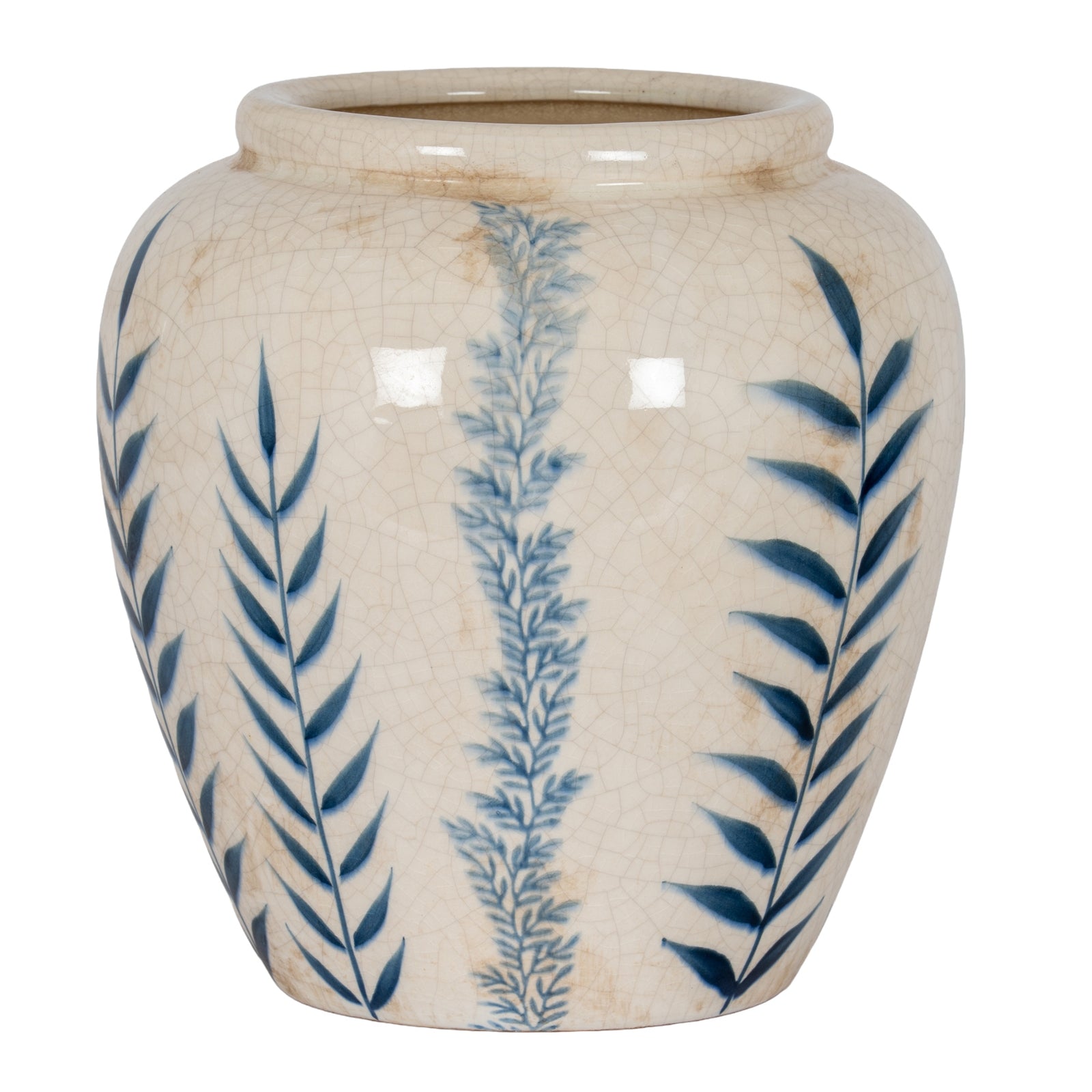 Small Blue Flora Olpe Vase CERAMIC in white displayed on a console table, luxury home decor