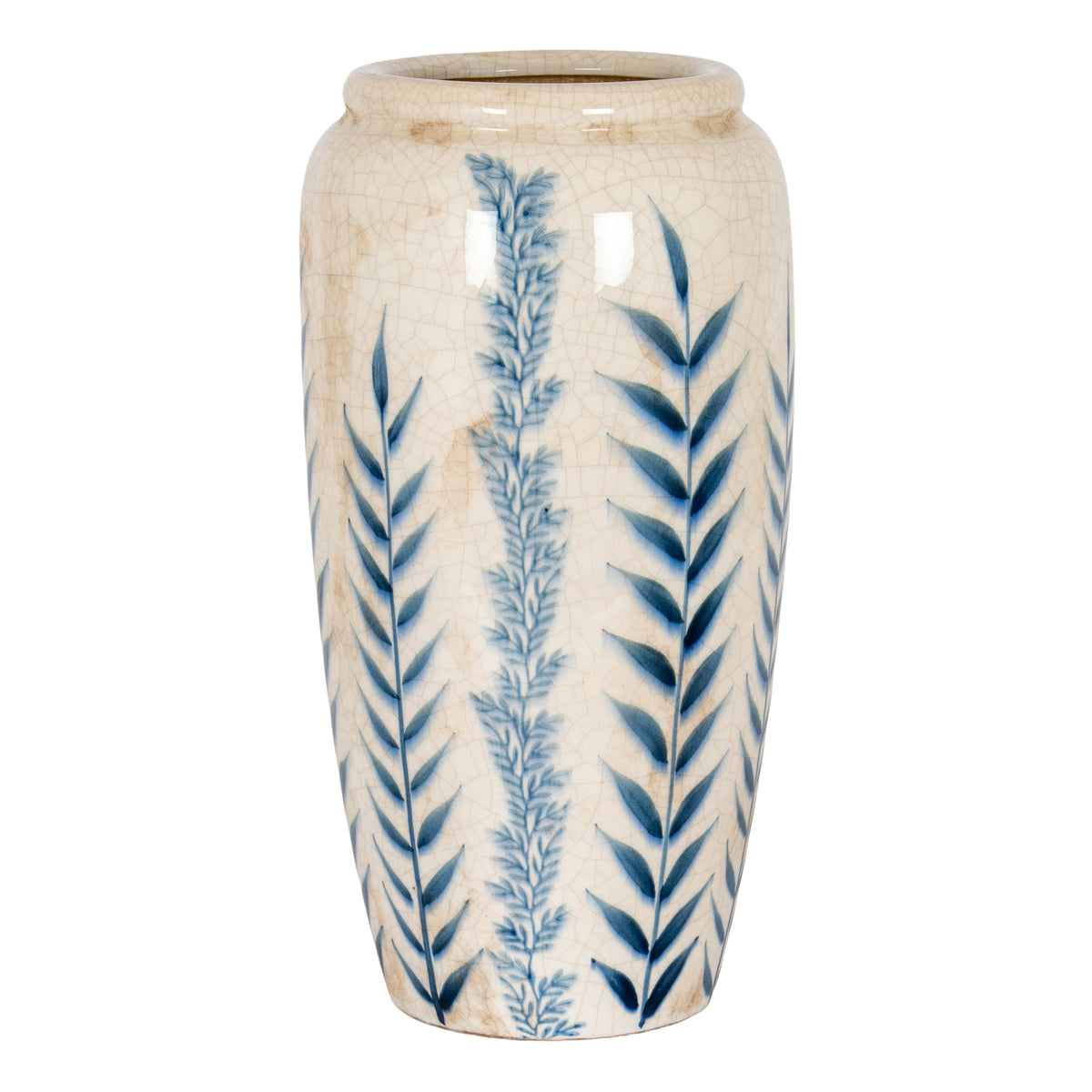 Large Blue Flora Tall Olpe Vase in white, made from ceramic