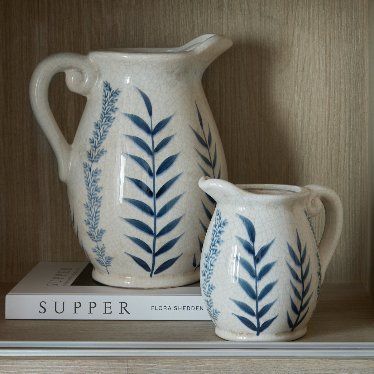 Small Blue Flora Olpe Jug Vase in white, made from ceramic