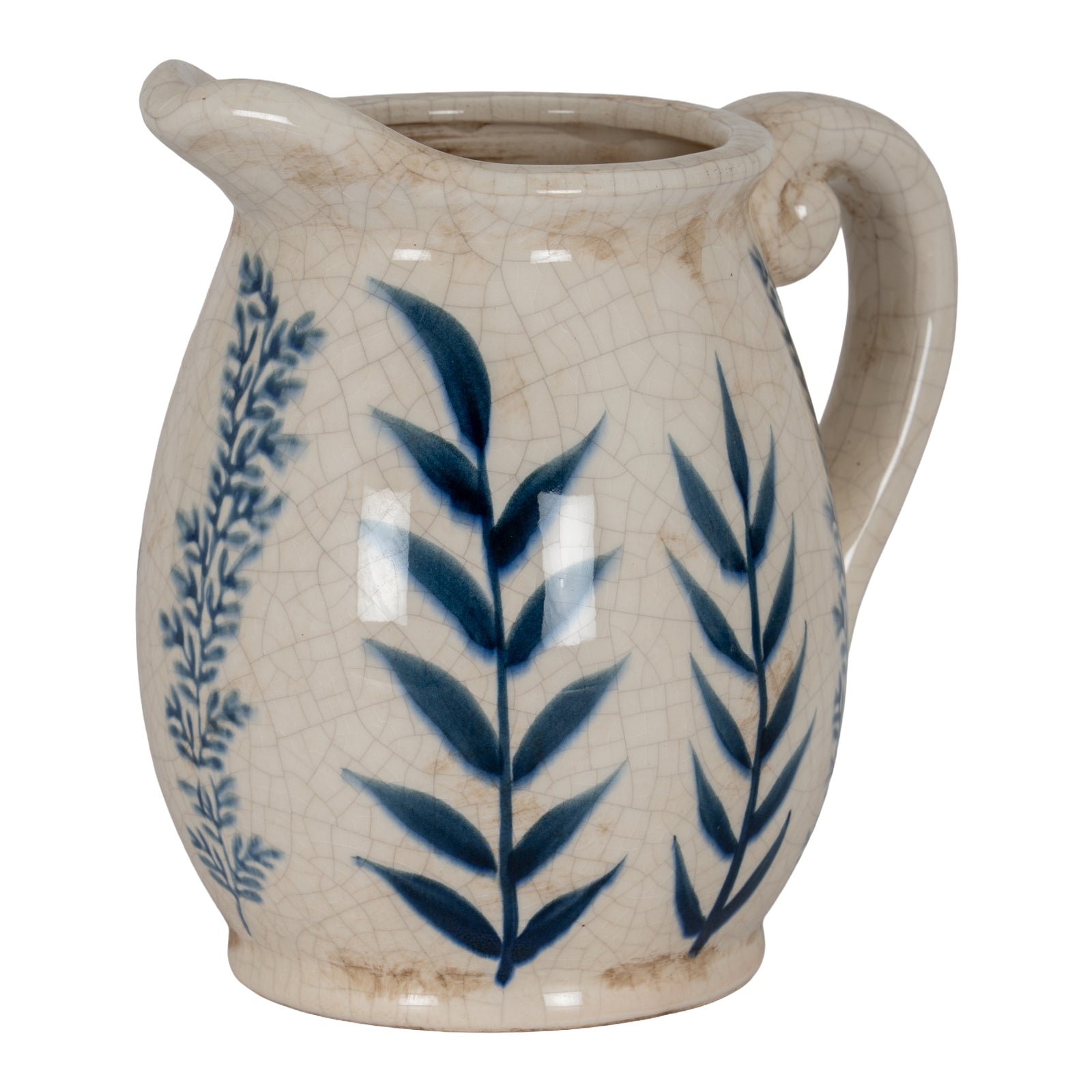 Small Blue Flora Olpe Jug Vase CERAMIC in white displayed on a console table, luxury home decor