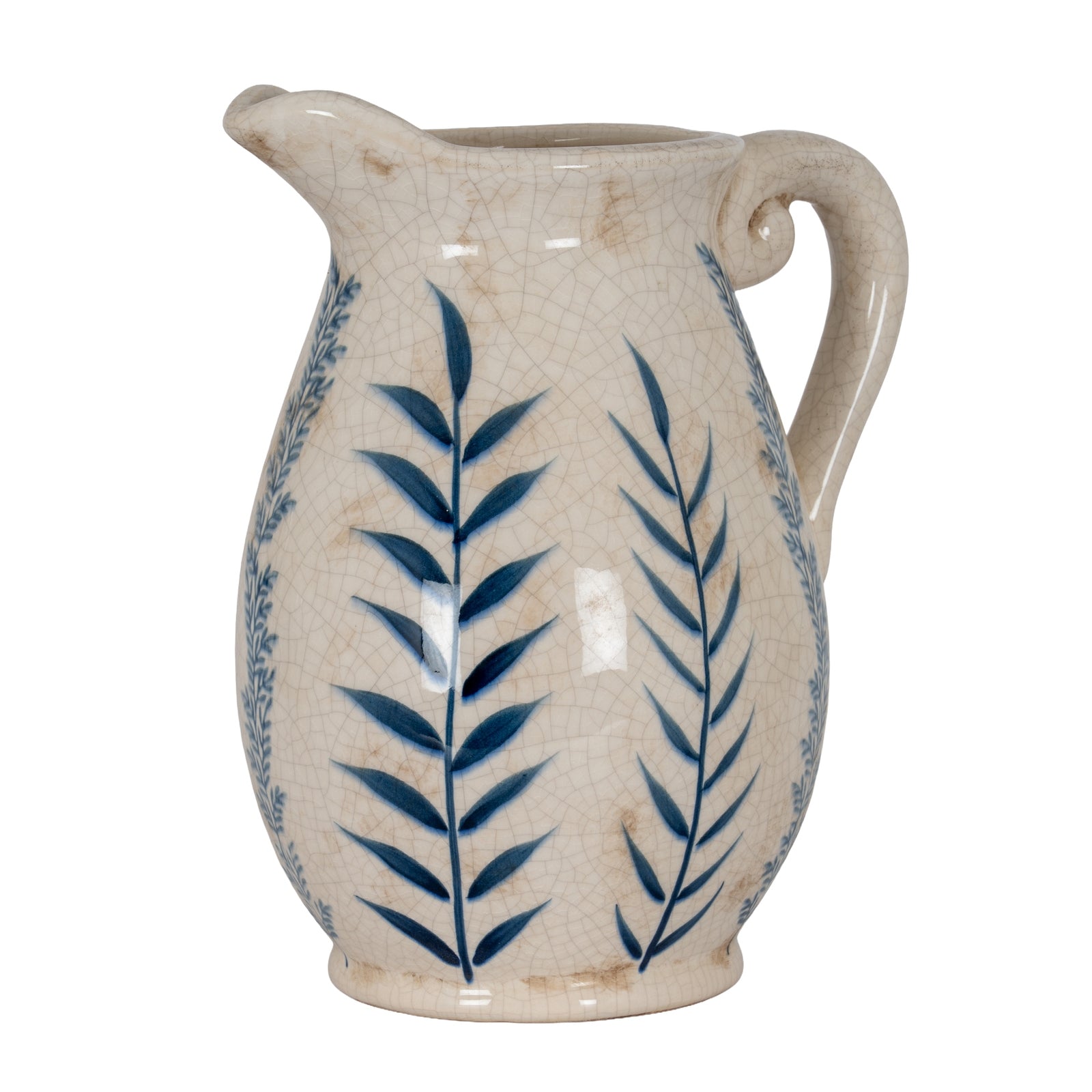 Large Blue Flora Olpe Jug Vase CERAMIC in white displayed on a console table, luxury home decor