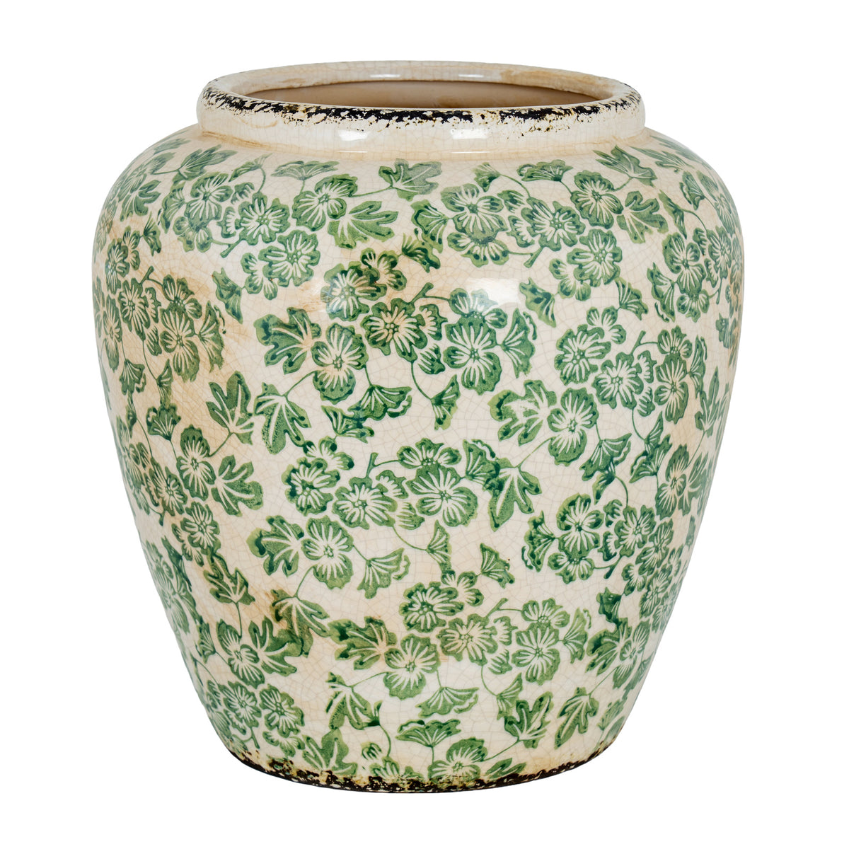 Large Green Clover Olpe Vase in white, made from ceramic