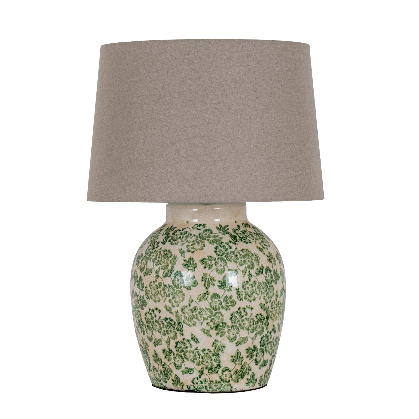 Green Clover Ceramic Pot Lamp Table Lamp in white on a side table in a styled interior, luxury home decor