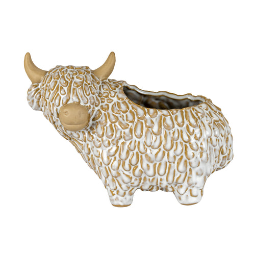 Alora Ceramic Highland Cow Planter Gazing Left in white