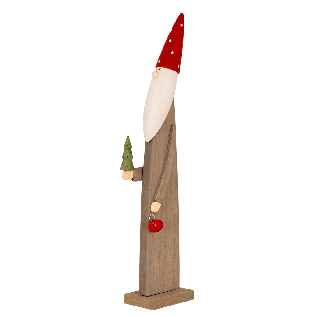Wooden Festive Elf with Tree and Bell in warm wood finish