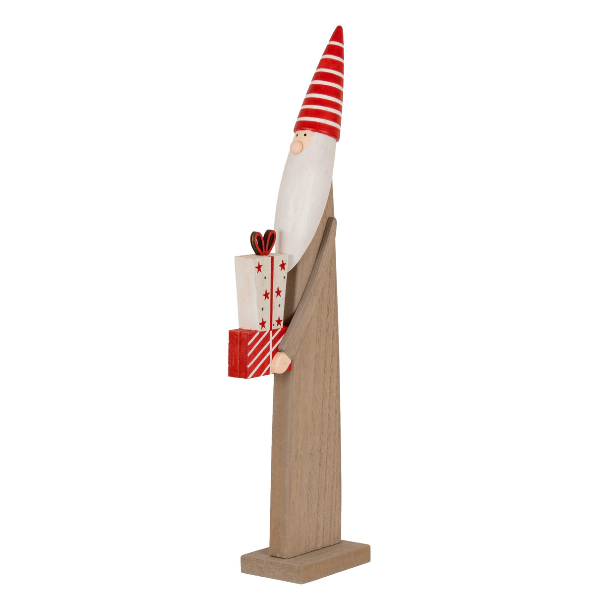 Wooden Festive Elf with Presents in warm wood finish