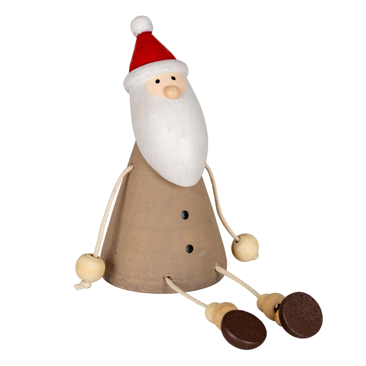 Wooden Jolly Sitting Santa Decoration in warm wood finish