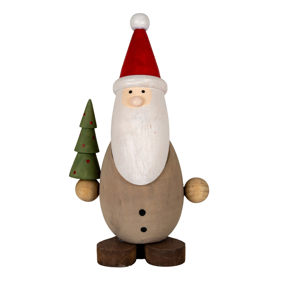 Wooden Santa with Tree in warm wood finish