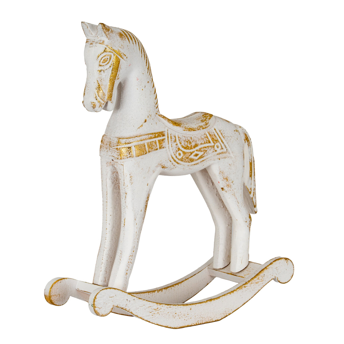 Small Whitewashed Wooden Rocking Horse in whitewashed finish