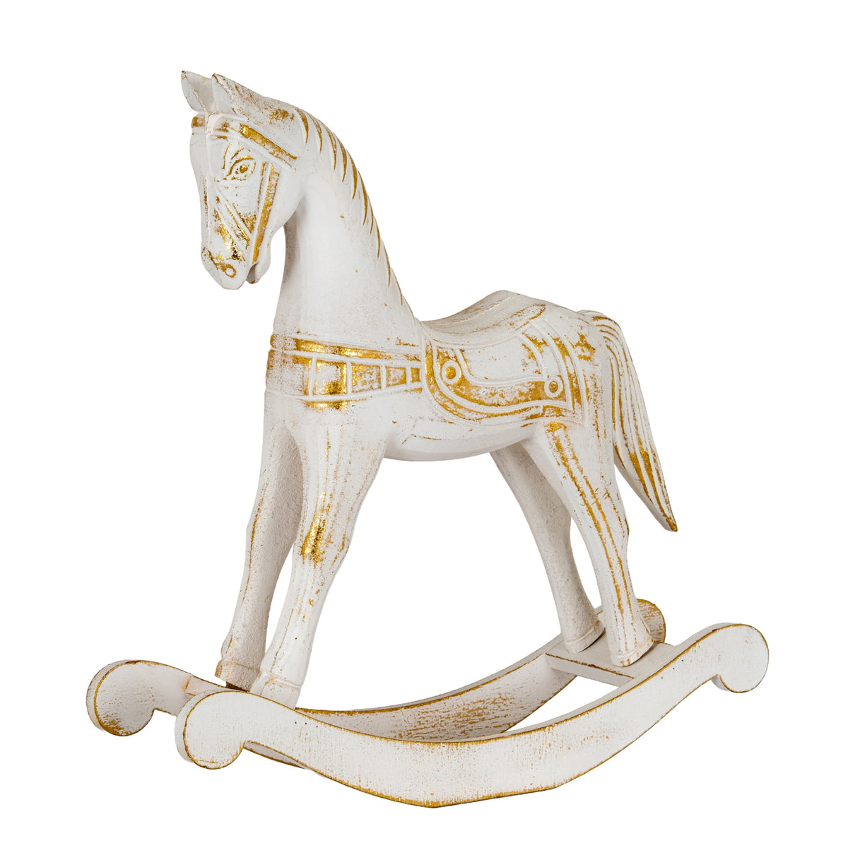 Large Whitewashed Wooden Rocking Horse in whitewashed finish
