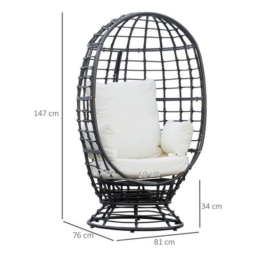 360 Swivel Egg Chair Rattan Outdoor Chair with Cushion for Patio Black