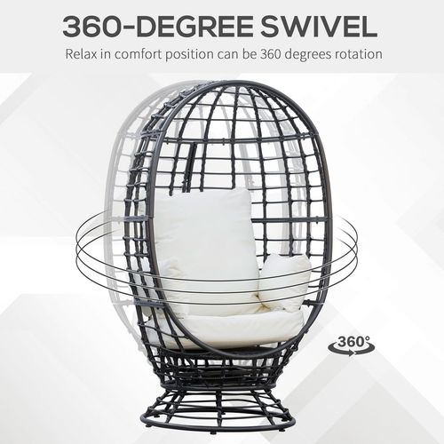 360 Swivel Egg Chair Rattan Outdoor Chair with Cushion for Patio Black