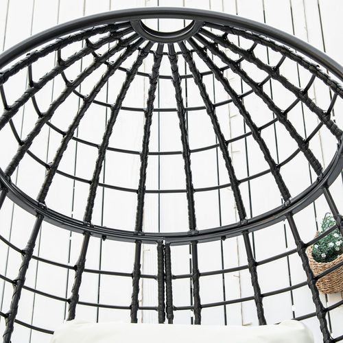 360 Swivel Egg Chair Rattan Outdoor Chair with Cushion for Patio Black