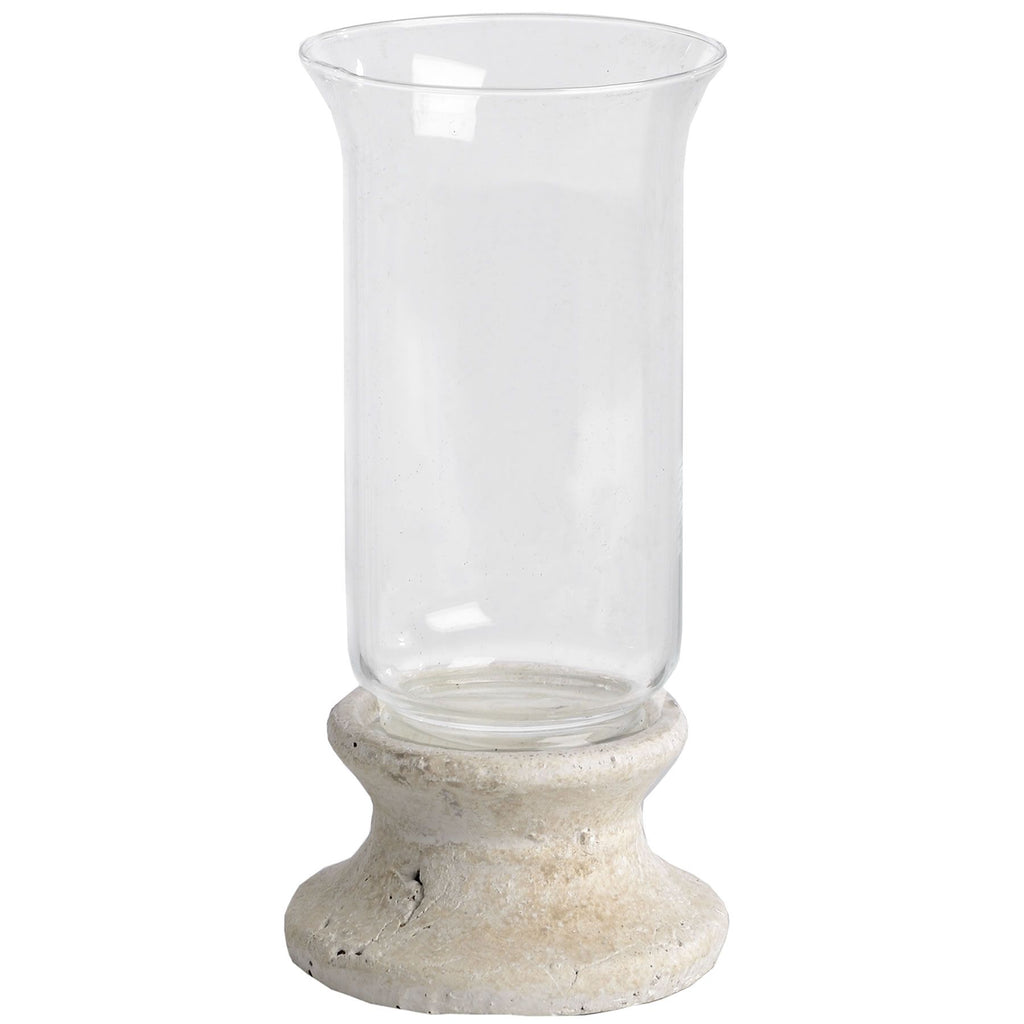 Stone Based Hurricane Lantern in cream, made from stone and glass