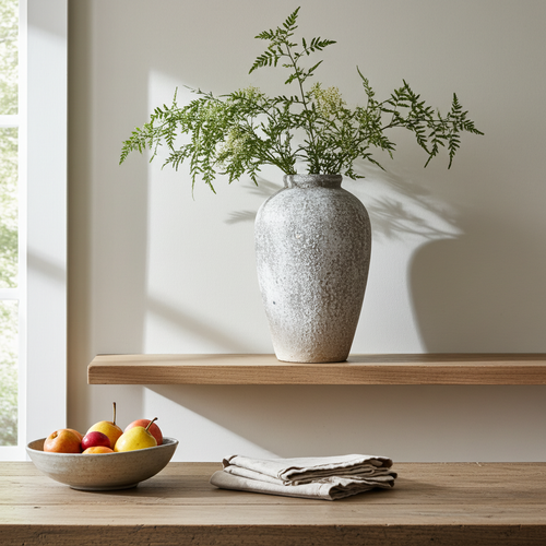 Aged Stone Tall Ceramic Vase