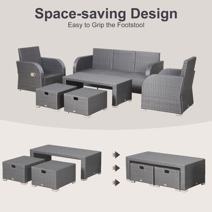 Rattan 7-Seater Outdoor Garden Rattan Furniture Set w/ Recliners Grey
