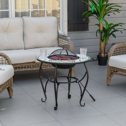 68cm Outdoor Fire Pit Mosaic ceramic style (includes BBQ Grill)